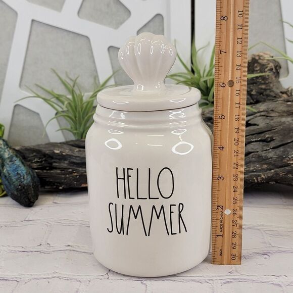Rae Dunn HELLO SUMMER Ceramic Canister w/ Sea Shell Lid - Picture 7 of 9